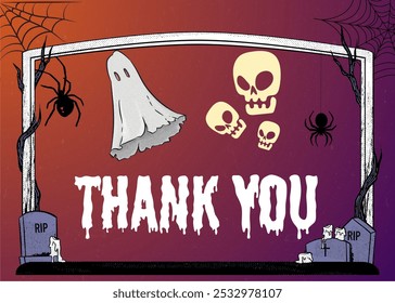 Happy Halloween Thank You Text with Halloween Graphics, Festive Typography Design, Spooky Appreciation Elements, Halloween Party Decor, Fun Thank You Lettering