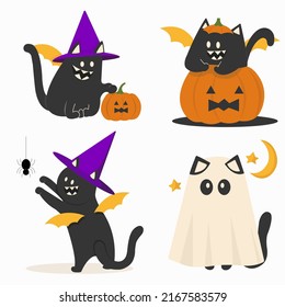 Happy halloween .The cat is dressed as a witch and has wings like a bat.