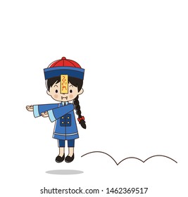 Happy Halloween theme. Cute Chinese ghost boy jumping to scary you!