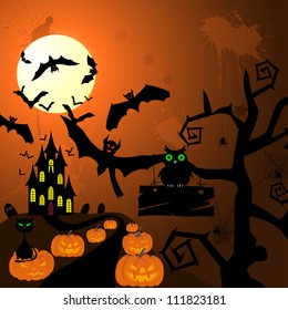 Happy halloween theme greeting card. Vector illustration.