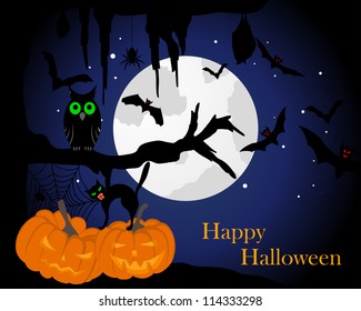 Happy halloween theme greeting card. Vector illustration.