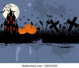 Happy halloween theme greeting card. Vector illustration.