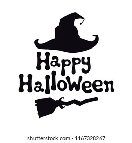 Happy Halloween theme. Handdrawn lettering phrase. Design element for Halloween. Vector handwritten calligraphy quote