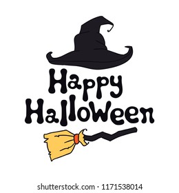 Happy Halloween theme. Handdrawn lettering phrase. Design element for Halloween. Vector handwritten calligraphy quote