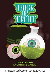 Happy Halloween theme Poster, Flyer, Banner Template for Party. Vector illustration with  Graves, Zombie Eye.