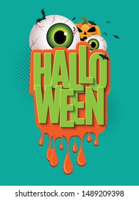 Happy Halloween theme Poster, Flyer, Banner Template for Party. Vector illustration with Bats, Zombie Eye, Skull and Pumpkin.