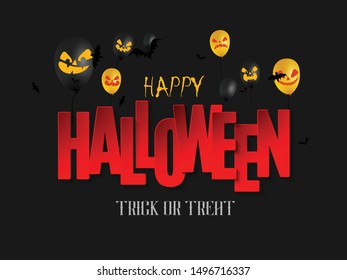 Happy Halloween theme Poster, Flyer, Banner Template for Party. Vector illustration with Monster Balloons, Graves, Zombie Eye, Skull and Hunted House