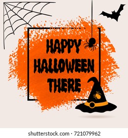 Happy Halloween There sign text over brush paint abstract background vector illustration. Halloween poster, invitation or banner.