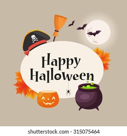 Happy Halloween Title. Colorful Decorations on Background