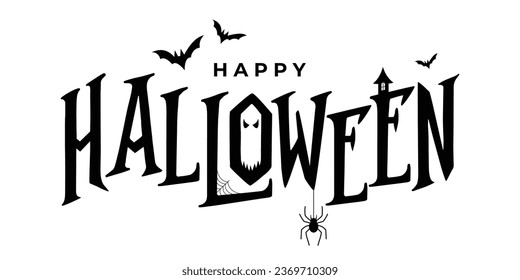 Feliz título de Halloween. con telaraña y murciélagos. Ideal para tarjetas de felicitación, carteles, pancartas, volantes e invitaciones. fondo de vacaciones