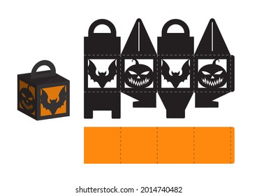 Happy Halloween treat box. Gift party favor box for sweets, candies, small presents, bakery. Simple packaging die cut template for laser cut, great design for any purposes, birthdays, baby showers.