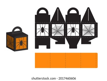 Happy Halloween treat box. Gift party favor box for sweets, candies, small presents, bakery. Simple packaging die cut template for laser cut, great design for any purposes, birthdays, baby showers.