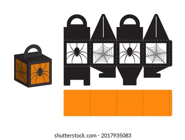 Happy Halloween treat box. Gift party favor box for sweets, candies, small presents, bakery. Simple packaging die cut template for laser cut, great design for any purposes, birthdays, baby showers.