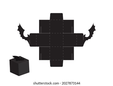 Happy Halloween treat box. Gift party favor box for sweets, candies, small presents, bakery. Simple packaging die cut template for laser cut, great design for any purposes, birthdays, baby showers.