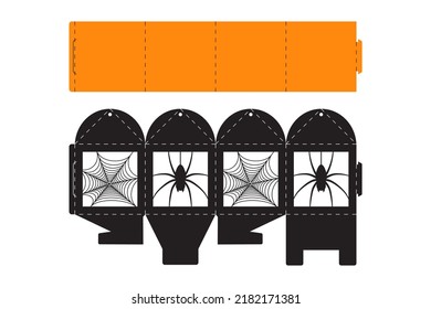 Happy Halloween treat box. Gift party favor box for sweets, candies, small presents, bakery. Simple packaging die cut template for laser cut, great design for any purposes, birthdays, baby showers.