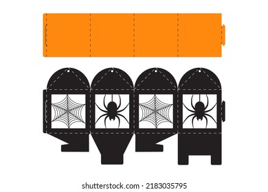 Happy Halloween treat box. Gift party favor box for sweets, candies, small presents, bakery. Simple packaging die cut template for laser cut, great design for any purposes, birthdays, baby showers.