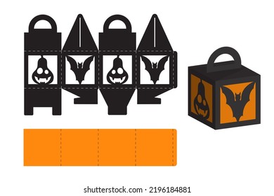 Casilla de bienvenida de Halloween. Caja de regalo para dulces, caramelos, regalos pequeños, panadería. Planilla de corte de matrices simple para corte láser, gran diseño para cualquier propósito, cumpleaños, duchas para bebés.