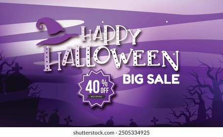 Happy Halloween. Treat or trick fantasy fun party celebration Gradient Purple background design.