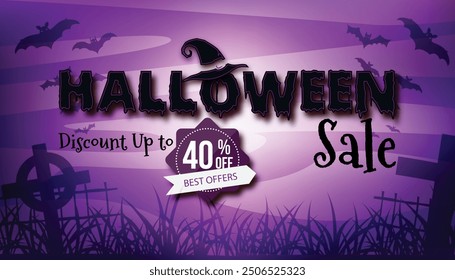 Happy Halloween. Treat or trick fantasy fun party celebration Gradient Purple background design.