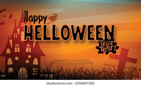 Happy Halloween. Treat or trick fantasy fun party celebration Gradient Orange background design.