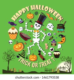 Happy halloween treat and trick for you, Typography T-shirt design or Vector or Trendy design or christmas or fishing design or Printing design or Banner or Poster. - Vector