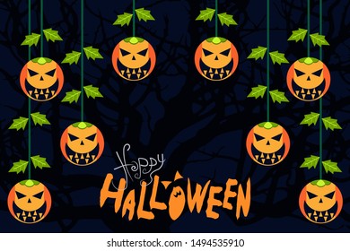 Happy halloween, tree branch background. - Vector.