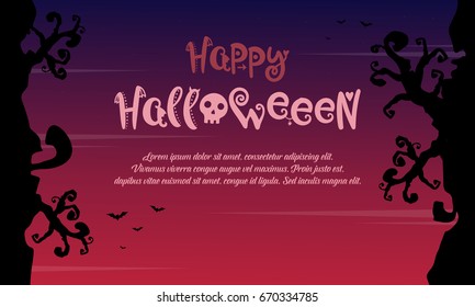Happy Halloween with tree style background vector illustration