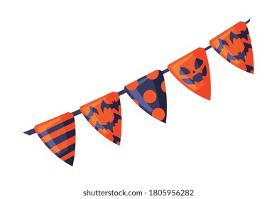 Happy Halloween Triangle Party Flags Garland, Party Decoration Cartoon Style Vector Illustration on White Background