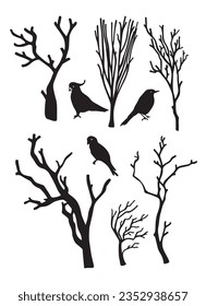 Happy Halloween, trick or threat, party. Vector illustration. tree branch. leafless tree. horror. scary. black shadow.hand-drawn.