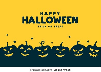happy halloween trick or treat background with creepy pumpkin vector