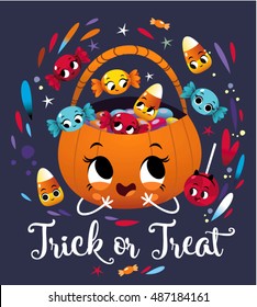 happy Halloween trick or treat bag vector