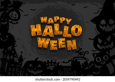 Happy Halloween (trick Or Treat) Banner For Invitation. Illustration Halloween Night Poster Pumpkin, Hat, Candy, Bat, Bone, Defend, Castle, Cat, Black For Designer Create Banner Web Page