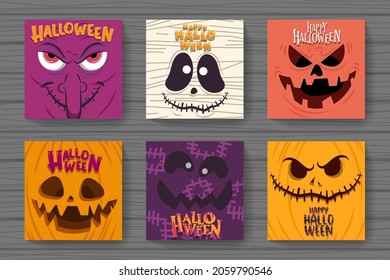 Happy Halloween (trick or treat) banner for invitation. Illustration Halloween night Poster Pumpkin, ghost, witch, wood, plank for designer create banner web page