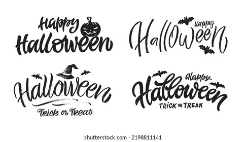 Happy Halloween - Trick or Treat - cute hand drawn doodle lettering for postcard, invitation. Boo art. Pattern background.