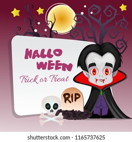happy halloween trick or treat with dracula vampire