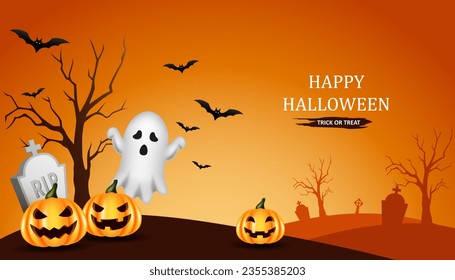 Happy Halloween. trick or treat fantasy fun party celebration orange background design
