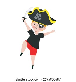 Happy Halloween trick or treat flat style pirate and fun party celebration invitation banner template, poster on white background Vector illustration