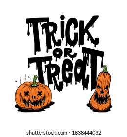 Happy halloween. Trick or treat. Flyer template with halloween pumpkins. Design element for poster, card, banner. Vector illustration