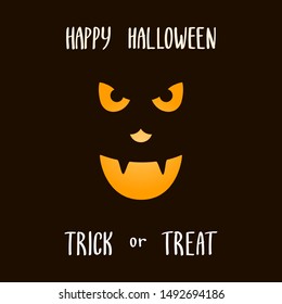 Happy Halloween. Trick or Treat. Funny face on dark background/ Halloween party invitation, poster, wallpaper