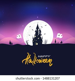 Happy Halloween, trick or treat, greeting card, magic fantasy poster, ghost spooky, festive seasonal invitation background vector