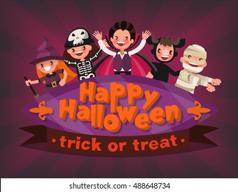 Happy Halloween. Trick or Treat. Invitation to a children's party. Vector illustration of a flat design