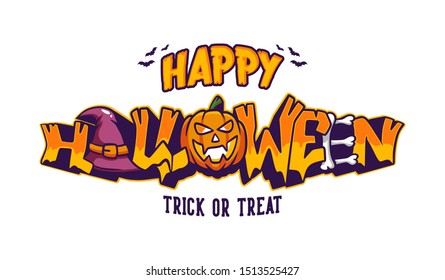 Happy Halloween Trick or Treat Lettering with graffiti style