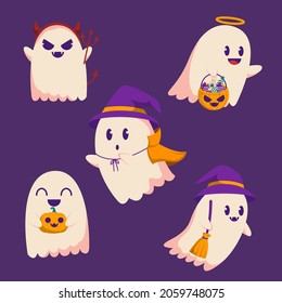 Happy Halloween (trick or treat) object element party for invitation background. Illustration Halloween night oject ghost, deathly, angel, witch and pumpkin for designer create banner or web page.