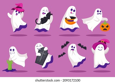 Happy Halloween (trick or treat) object element party for invitation background. Vector illustration Halloween night object ghost, deathly, poison, lollipop and pumpkin for designer create banner or web