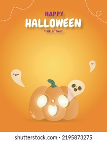 Happy Halloween trick or treat paper cut style pumpkins and ghost, fun party celebration invitation banner template, poster background Vector illustration