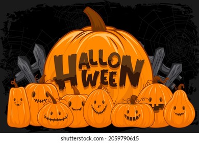 Happy Halloween (trick or treat) Poster for invitation. Illustration Halloween night Poster Pumpkin, defend, web, yellow, black for designer create banner web page