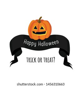 Happy Halloween. Trick or treat. Pumpkin and black ribbon, Vector illustration.