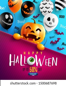 Happy Halloween trick or treat with Happy halloween pumpkin and Scary air balloons.Website spooky,Background or banner Halloween template.Vector illustration EPS10