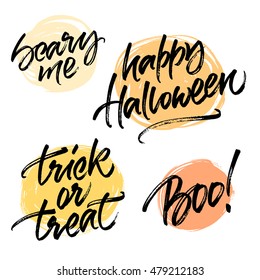 Happy Halloween, Trick or treat, Scary me, Boo handwritten lettering cards