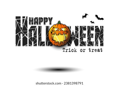 Happy Halloween. Trick or treat. Tennis ball inside frightening pumpkin. Pattern for banner, poster, greeting card, invitation. Vector illustration on an isolated background